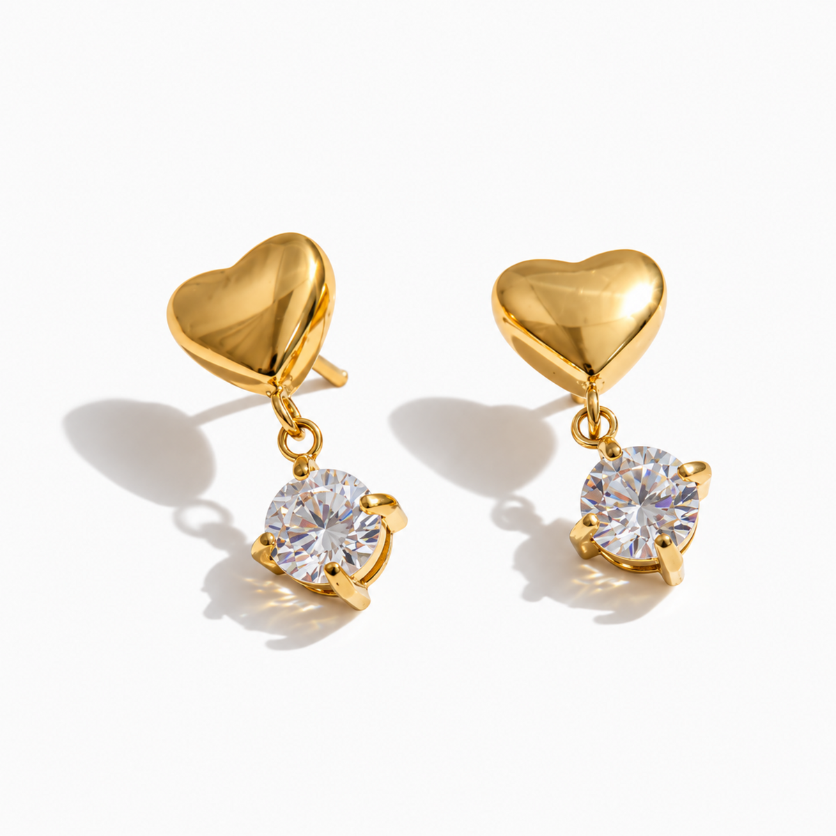 Alina gold heart drop earrings for women with sparkling round crystal stones and pvd gold plated