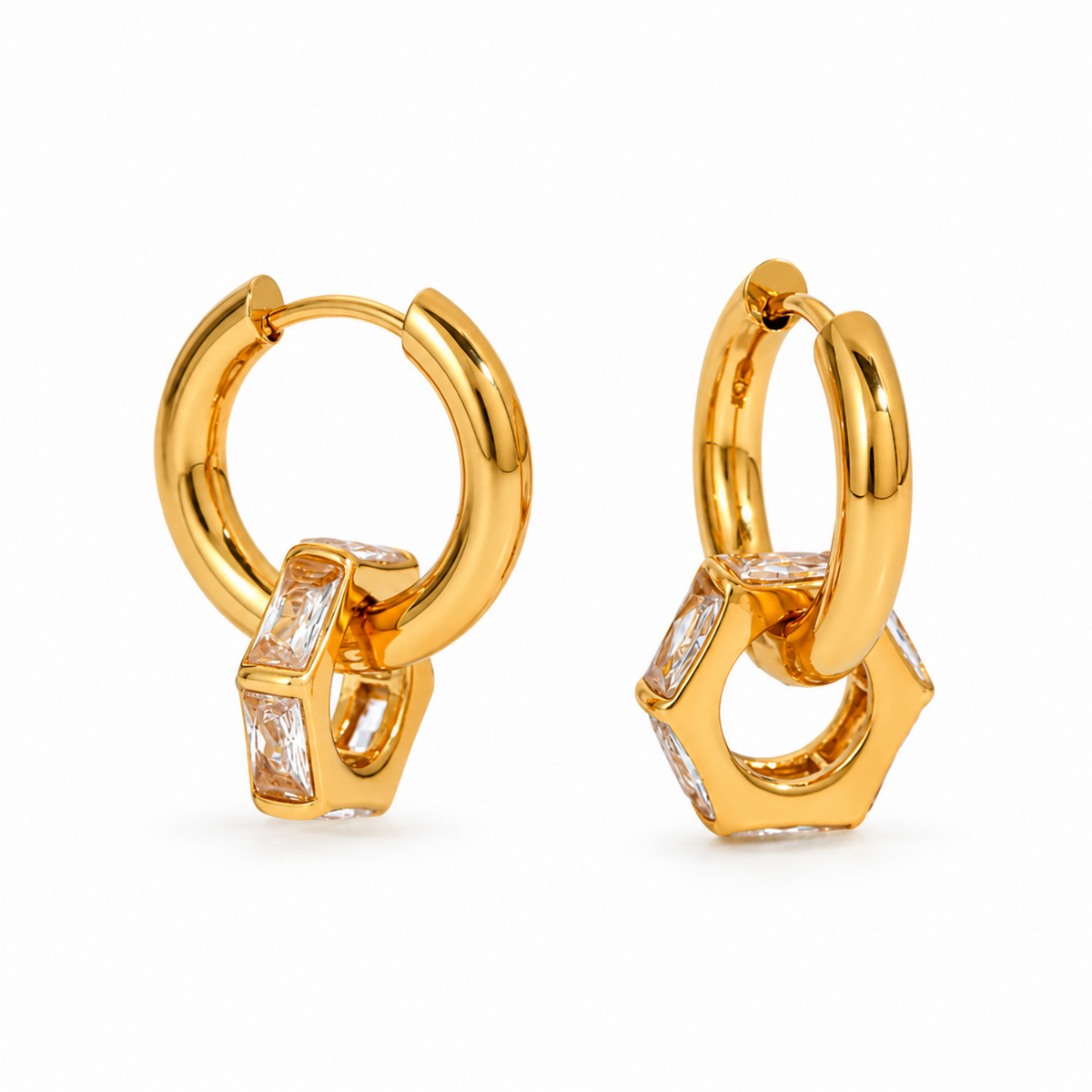 Gold Crystal Geometric Hoop Earrings