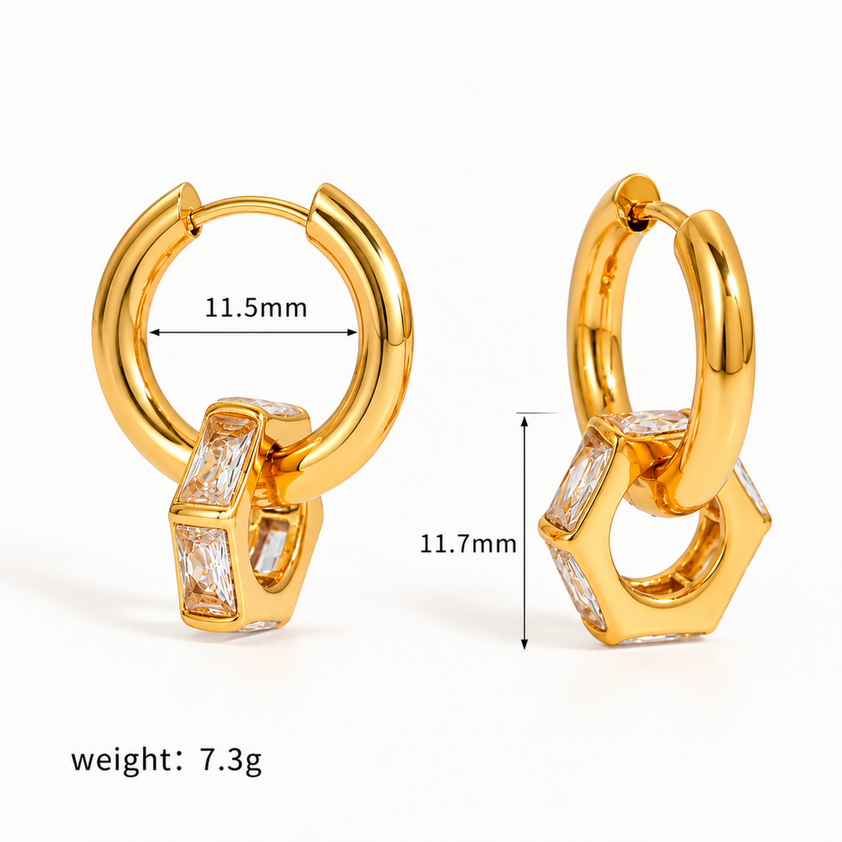 Gold Crystal Geometric Hoop Earrings