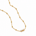 A gold-plated stainless steel chain for women featuring small gold beads and a central crystal bow charm