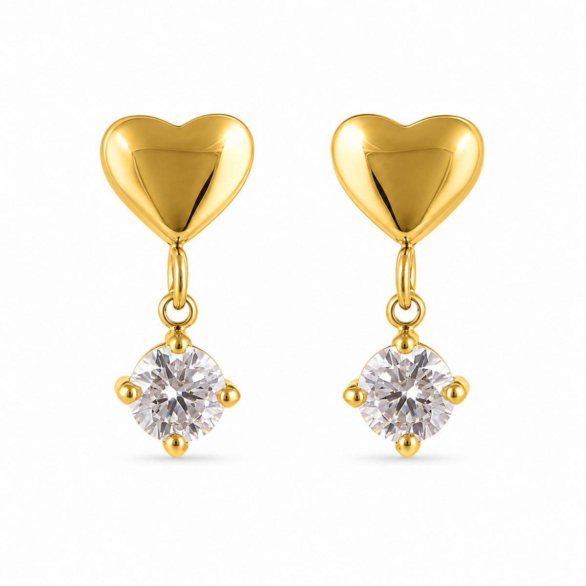 Alina gold heart drop earrings for women with sparkling round crystal stones and pvd gold plated