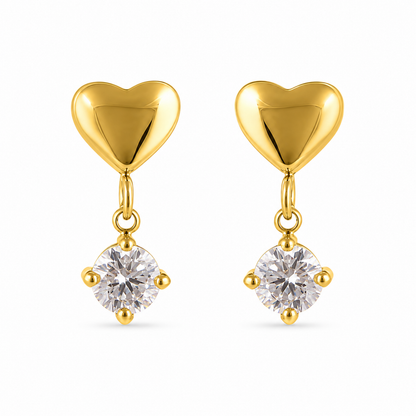 Alina gold heart drop earrings for women with sparkling round crystal stones and pvd gold plated