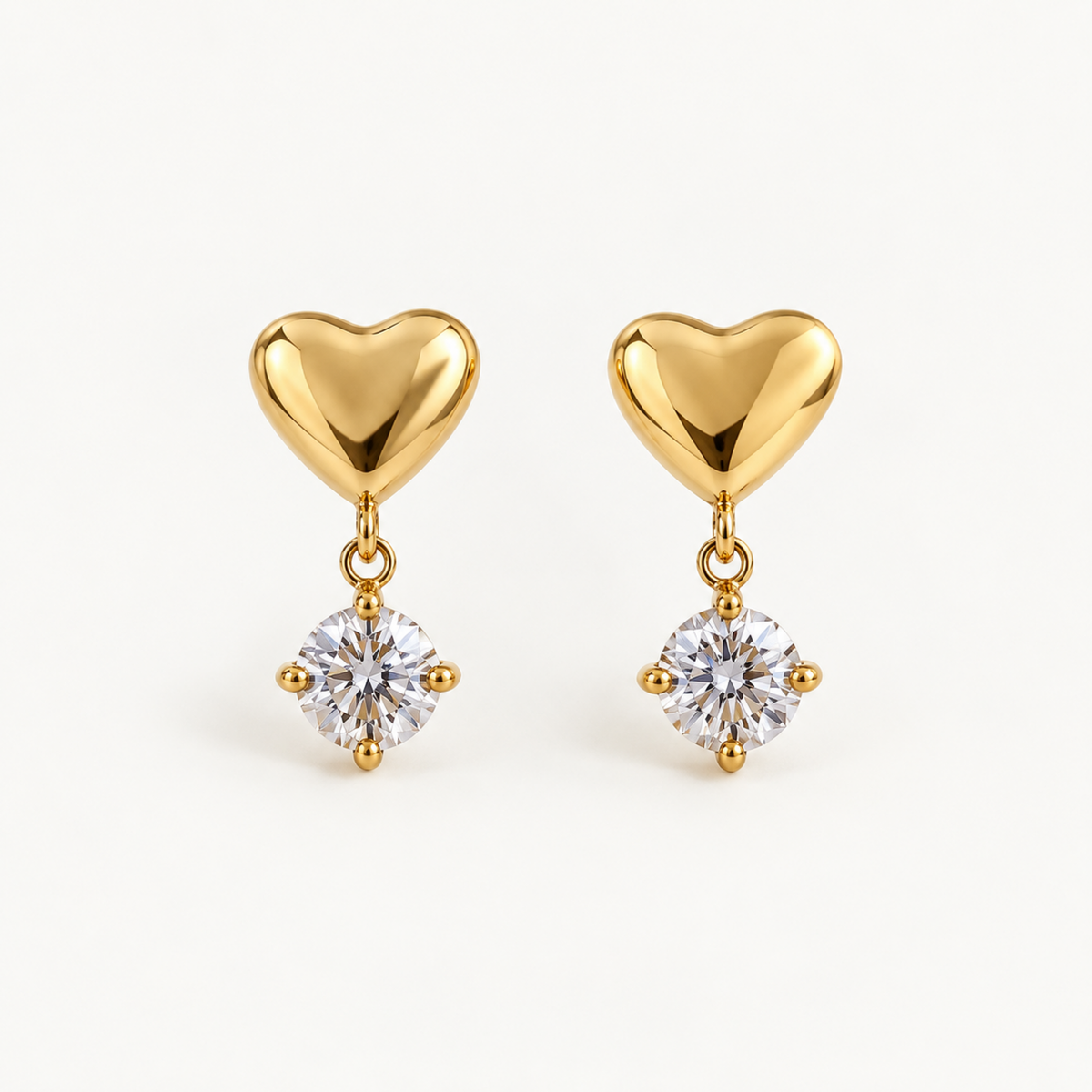 Alina gold heart drop earrings for women with sparkling round crystal stones and pvd gold plated