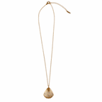 A gold-plated stainless steel chain for women featuring a ribbed seashell pendant with four small crystals