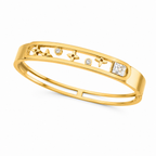 A close-view of a gold-plated dual-band bracelet for women featuring floating star motifs, round crystals, and a square solitaire