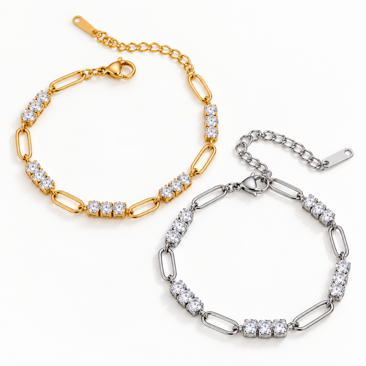 Clara Crystal Link Bracelet with sparkling clear crystal accents, available in gold and silver finishes