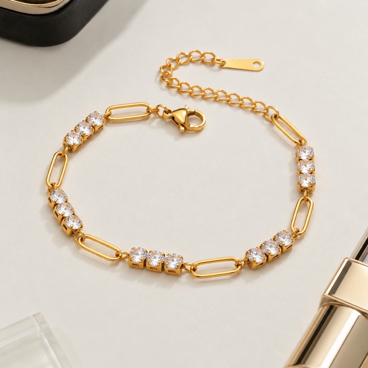 Clara Crystal Link Bracelet with sparkling clear crystal accents in 18 kt gold plating
