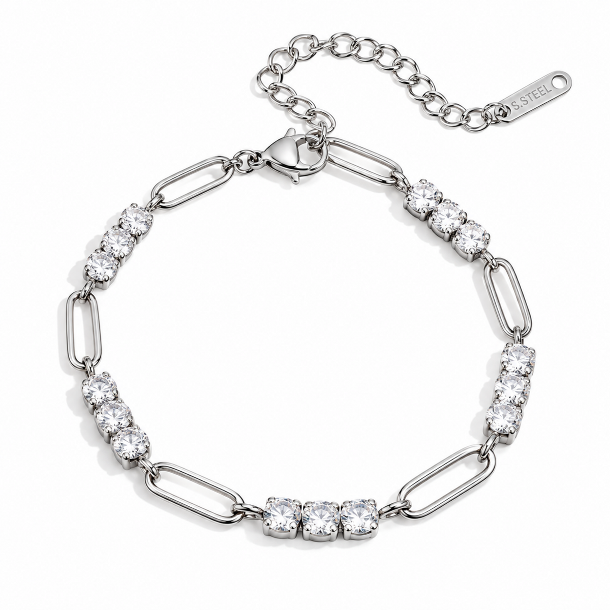 Clara Crystal Link Bracelet with sparkling clear crystal accents in silver