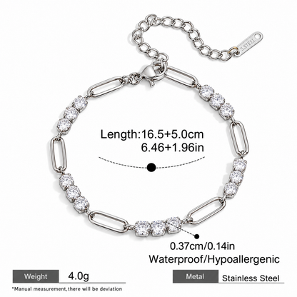 Dimensions of Clara Crystal Link Bracelet with sparkling clear crystal accents in silver