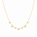 A gold-plated stainless steel chain for women featuring alternating gold heart charms and crystal floral clusters