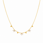 A gold-plated stainless steel chain for women featuring alternating gold heart charms and crystal floral clusters