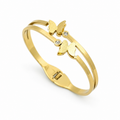 A gold-plated dual-strand cuff bangle for women featuring two frosted butterfly charms and small crystal accents