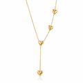 A gold-plated stainless steel chain for women featuring a Y-shaped drop design with four polished, 3D heart charms.