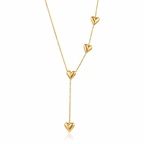 A gold-plated stainless steel chain for women featuring a Y-shaped drop design with four polished, 3D heart charms.