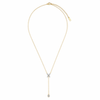 A gold-plated stainless steel chain for women featuring a crystal butterfly lariat design with a plunging drop and solitaire stone