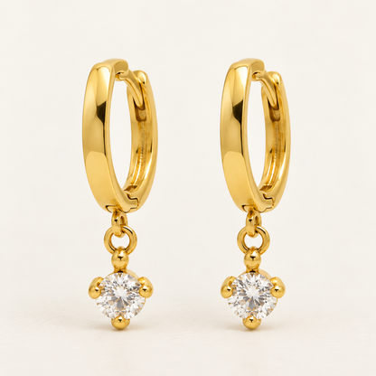 Elise gold crystal drop hoop earrings for women with gold plated hoops and sparkling round crystal accents