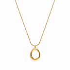 A gold-plated stainless steel chain for women featuring a sleek snake link and a open-oval pendant