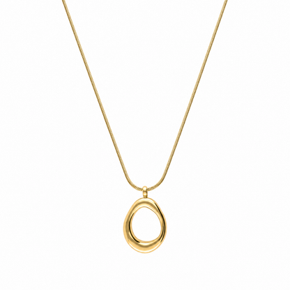 A gold-plated stainless steel chain for women featuring a sleek snake link and a open-oval pendant