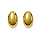 A pair of gold-plated oval dome stud earrings for women, shown on a white background.