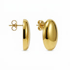 A pair of gold-plated oval dome stud earrings for women, shown on a white background