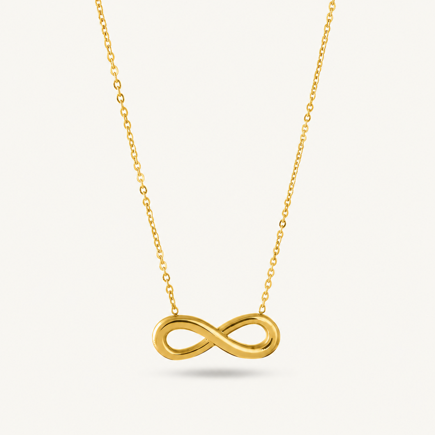 A gold-plated stainless steel chain for women featuring a infinity symbol pendant.