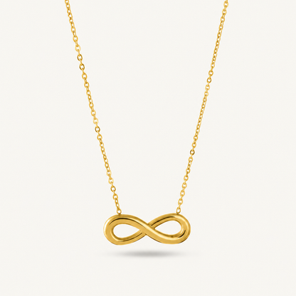 A gold-plated stainless steel chain for women featuring a infinity symbol pendant.