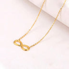 A gold-plated stainless steel chain for women featuring a infinity symbol pendant.