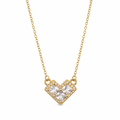A gold-plated stainless steel chain for women featuring a heart-shaped pendant set with three large square crystals and a sparkling pavé halo.