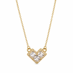 A gold-plated stainless steel chain for women featuring a heart-shaped pendant set with three large square crystals and a sparkling pavé halo.