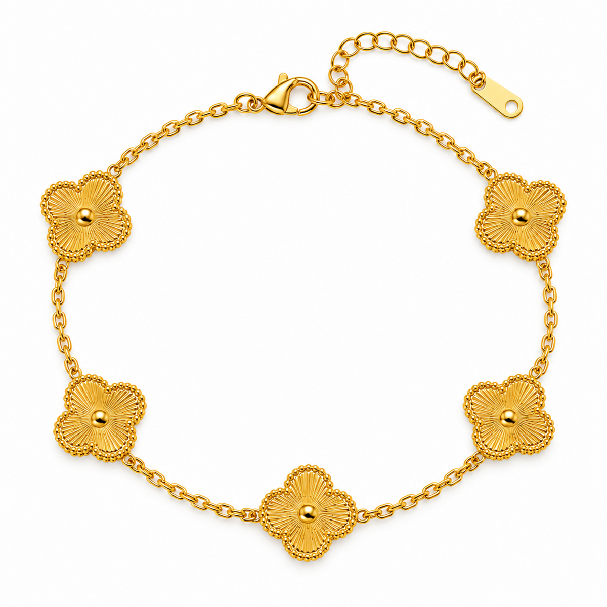 Flora Bloom Chain Bracelet with five detailed floral charms on a gold-tone link chain