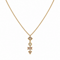 A gold-plated stainless steel chain for women featuring a vertical pendant with four different geometric crystal shapes