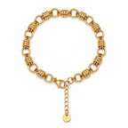 A gold-plated chain bracelet for women featuring thick polished links and textured coiled metal stations.
