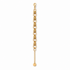 A close-view of a gold-plated chain bracelet for women featuring thick polished links and textured coiled metal stations.