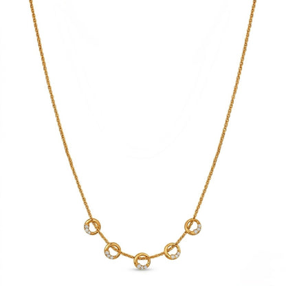 A gold-plated stainless steel chain for women featuring five circular station charms accented with crystals.