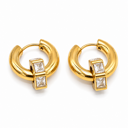 Gold Crystal Geometric Hoop Earrings