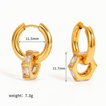 Gold Crystal Geometric Hoop Earrings