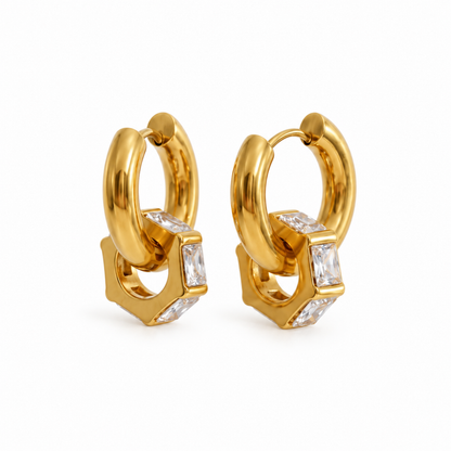 Gold Crystal Geometric Hoop Earrings