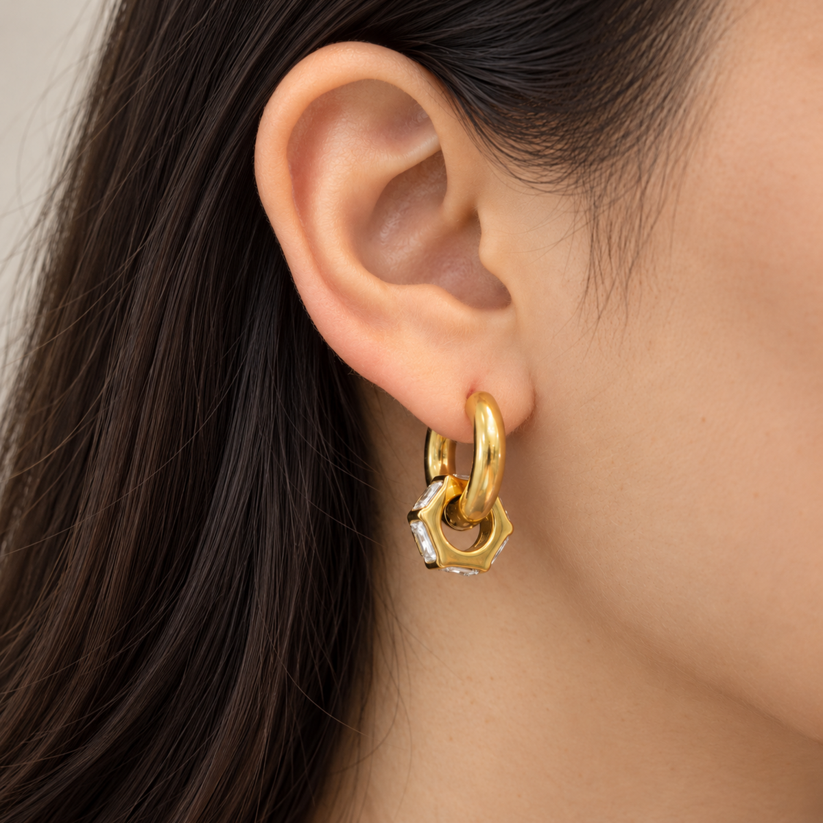 Gold Crystal Geometric Hoop Earrings