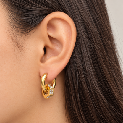 Gold Crystal Geometric Hoop Earrings