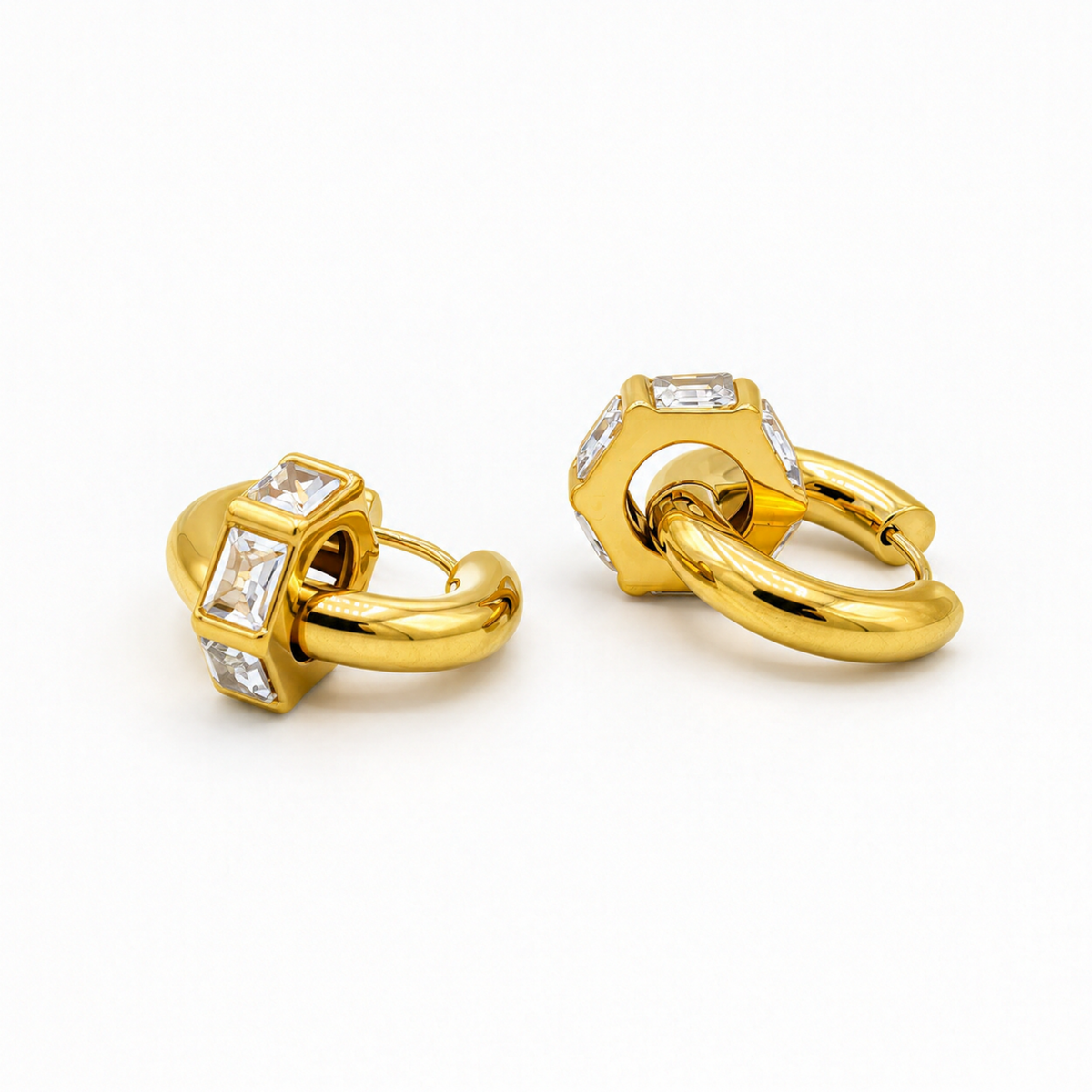 Gold Crystal Geometric Hoop Earrings