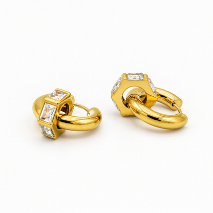 Gold Crystal Geometric Hoop Earrings