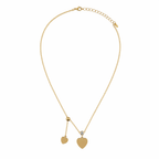 Gold necklace with heart-shaped pendants on a white background