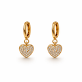 A pair of a gold-plated drop earrings for women featuring a heart shape, shown on a white background