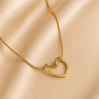 A gold-plated stainless steel chain for women featuring open-heart pendant intertwined with a sleek chain