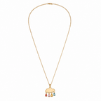 A gold-plated stainless steel chain for women featuring a cloud pendant with four colorful dangling teardrop crystals.