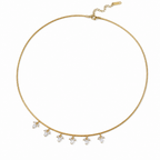 A gold-plated stainless steel chain for women featuring a twisted cord design with six dangling marquise-cut crystal floral charms.