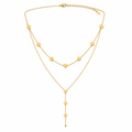 A gold-plated stainless steel chain for women featuring a layered necklace design with multiple small heart charms and a long Y-shaped drop.
