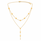 A gold-plated stainless steel chain for women featuring a layered necklace design with multiple small heart charms and a long Y-shaped drop.