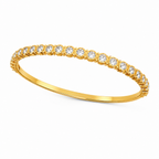 A close-view of a gold-plated eternity bracelet for women featuring a continuous row of bezel-set round crystals and a secure side-clasp.