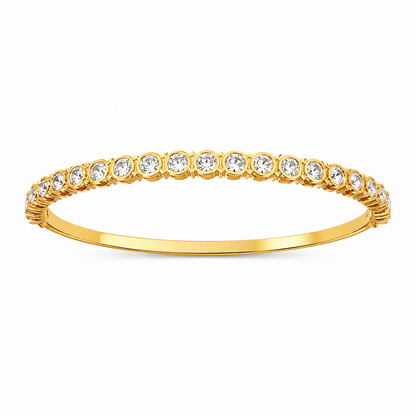 A gold-plated eternity bracelet for women featuring a continuous row of bezel-set round crystals and a secure side-clasp.